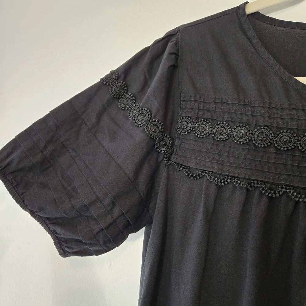 J. Crew Black Pintucked Puff Sleeve Peasant Prairie Blouse Top Size Small